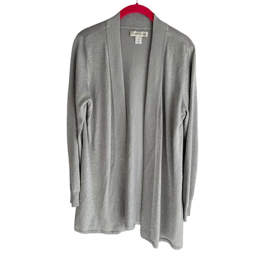 CHRISTOPHER & BANKS Silver Metallic Open Ladies Cardigan, M